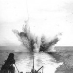 Depth charges being fired from an Escort