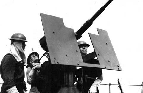 DEMS Gunners manning a 20mm Oerlikon gun (High Angle fire)