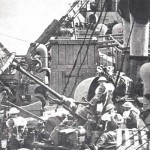 A Bofors gun onboard a cargo ship